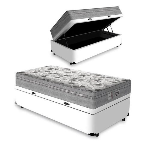 Cama Box Bau Solteiro Branco + Colchão Solteiro Evolution Molas Ensacadas (88x188x32) -  Probel