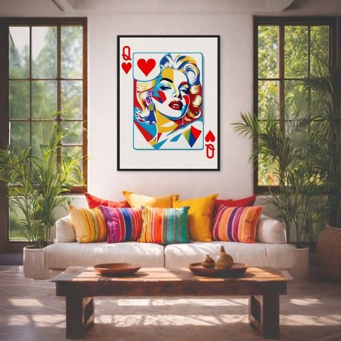 Quadro Canvas Carta Baralho Dama Copas 70x50cm Mold Preta