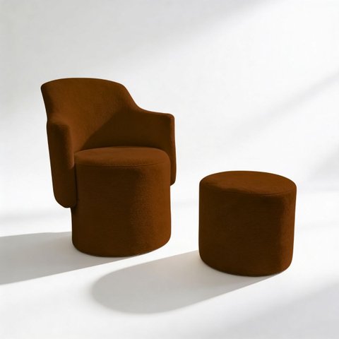 Poltrona Organica com Puff Tecido Boucle Moderna Elegante Decorativa Confortável Sala Espera