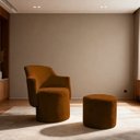 Ver imagem 2 de Poltrona Organica com Puff Tecido Boucle Moderna Elegante Decorativa Confortável Sala Espera