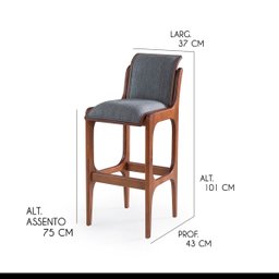 Kit 3 Banquetas Alta Estofada Barcelona 37 x 101 Cm Madeira Maciça Imbuia Linho Cinza L55 - RMI - 3