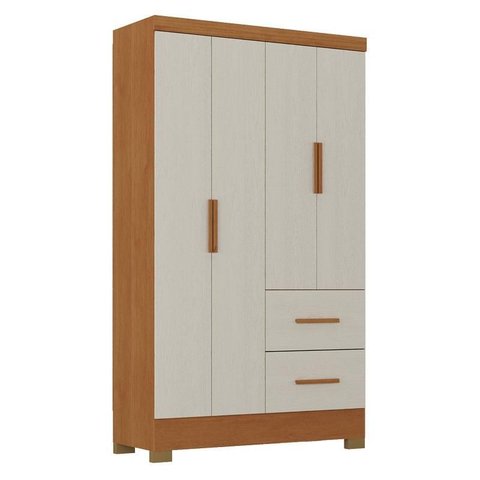 Guarda Roupa Solteiro Primordial Max 4 Portas 2 Gavetas Cinamomo Areia Fosco - Zanzini
