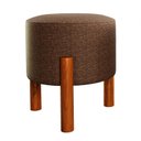 Ver imagem 1 de Puff Lucca Marrom Pés Palito Decorativo Recepção Redondo em Linho Cru