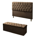 Ver imagem 2 de Kit Cabeceira com Baú Mirage Capitonê 195 cm Suede Marrom - Biselo's Decor