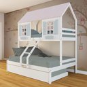 Ver imagem 1 de Treliche Casal/ Solteiro Casinha Bela - Madeira Maciça Branco/Rosa/Verde | Megamobilia