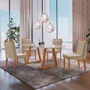 Ver imagem 1 de Conjunto Sala de Jantar Mesa Viena Madeira Maciça 140x80cm Tampo Retângular Vidro Off White com 4 Ca