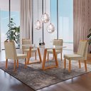 Ver imagem 1 de Conjunto Sala de Jantar Mesa Viena Madeira Maciça 140x80cm Tampo Retângular Vidro Off White com 4 Ca
