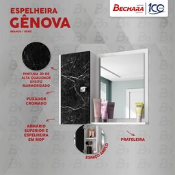 Espelheira e Armário Superior Gênova Branco/nero – Bechara Móveis - 5