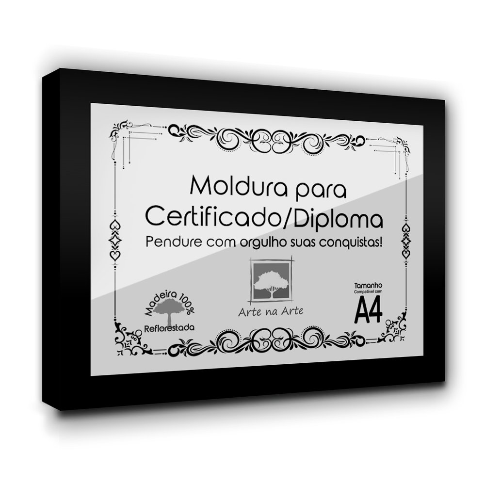 Kit 3 Certificados Diplomas A4 com Tela de Acetato e MDF - Moldura Preta - 3