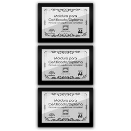 Kit 3 Certificados Diplomas A4 com Tela de Acetato e MDF - Moldura Preta - 1