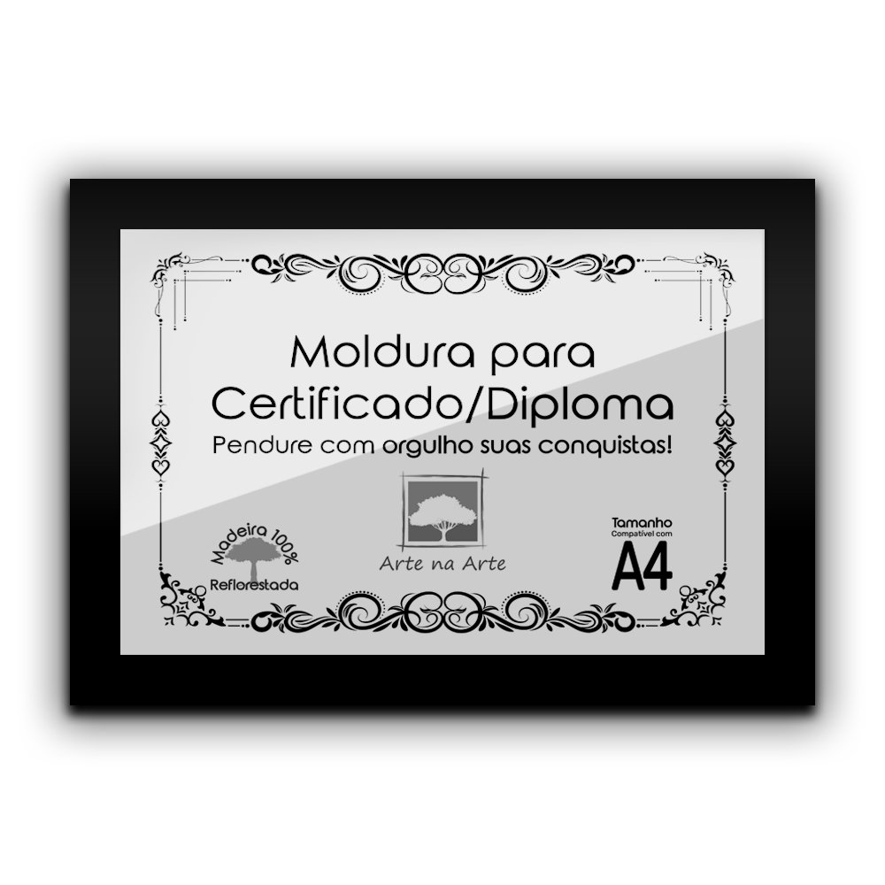 Kit 3 Certificados Diplomas A4 com Tela de Acetato e MDF - Moldura Preta - 2
