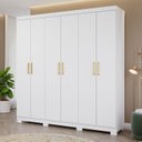 Ver imagem 1 de Guarda-Roupa Casal 6 Portas 3 Gavetas Espelho Interno Giratório e Pés 199cm 100% MDF Clara Branco