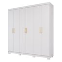 Ver imagem 3 de Guarda-Roupa Casal 6 Portas 3 Gavetas Espelho Interno Giratório e Pés 199cm 100% MDF Clara Branco