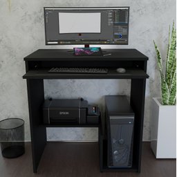 Escrivaninha Computador 690x420 C/ Suporte Cpu e Impressora - Preto - 4