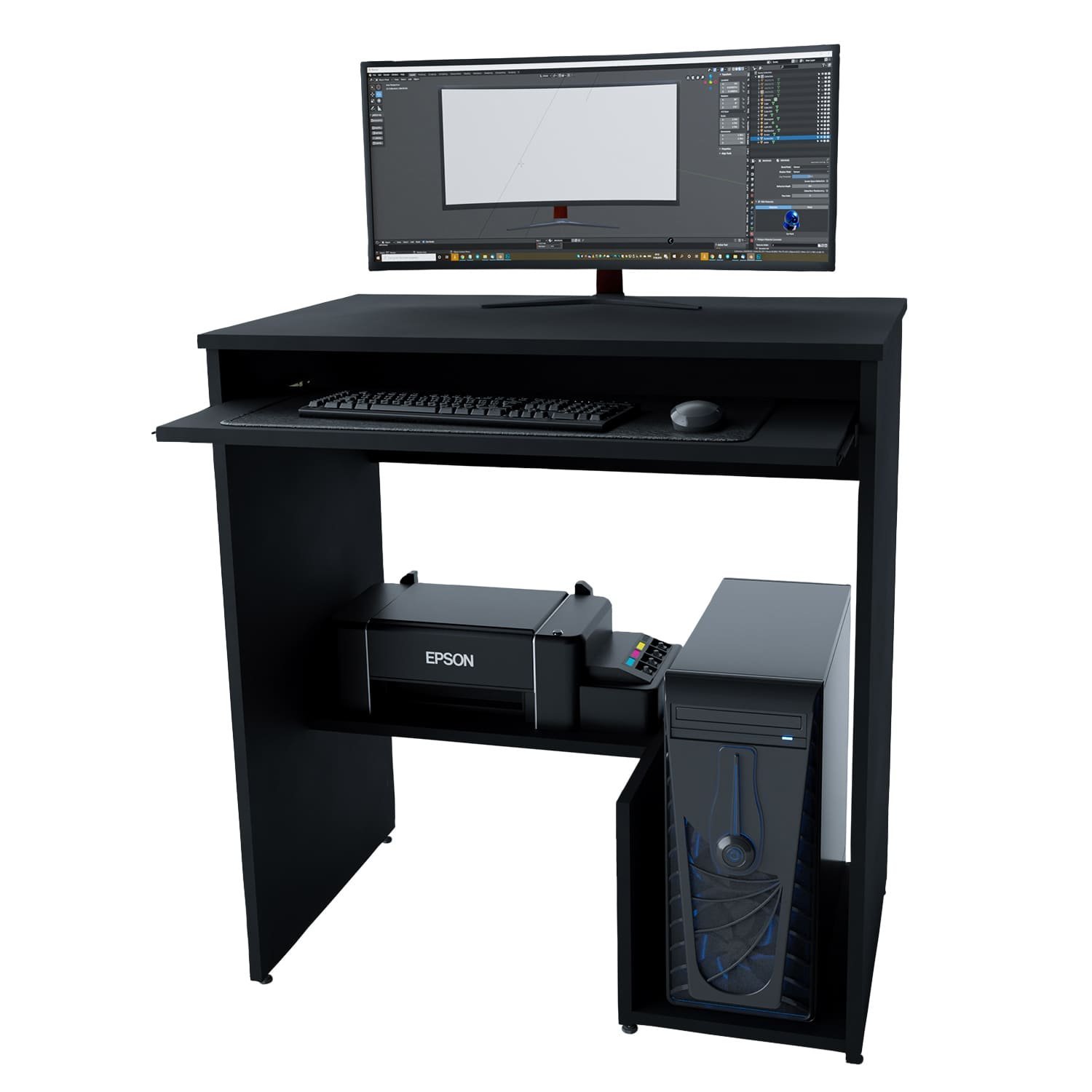 Escrivaninha Computador 690x420 C/ Suporte Cpu e Impressora - Preto - 1