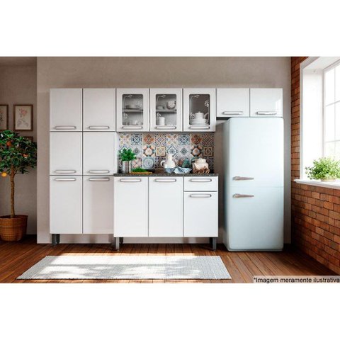 Cozinha Modulada Bertolini Evidence 4 Peças (2 Armários + 1 Balcão + 1 Paneleiro) C4P50 Branco
