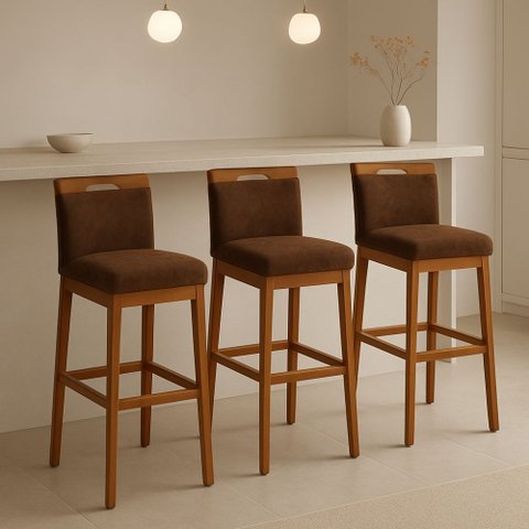 Kit 3 Banquetas Alta Cozinha Gourmet Conforto Suede