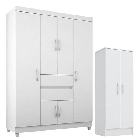 Guarda Roupa Infantil Ecom 2 e Armário Multiuso Viena Branco Brilho - Demóbile