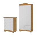Ver imagem 3 de Conjunto Cômoda e Roupeiro Lara MDF Nature Branco Infantil Quarto Completo Moderno Criança