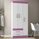 Ver imagem 1 de Guarda-Roupa Solteiro França 3 Portas 2 Gavetas Branco/Rosa - Pnr Móveis