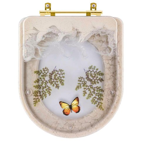 Assento Sanitario Poliester Decorado Borboleta Amarela Carrara Bege Claro para Vaso Deca com