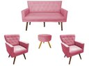 Ver imagem 1 de Kit Namoradeira + 2 Poltronas Decorativa Aurora + Puff Redondo Suede Rosa Pés Madeira Ms Decor