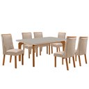 Ver imagem 1 de Mesa de Jantar Liz 180cm Tampo MDF Vidro Canto Copo com 6 Cadeiras Yasmin