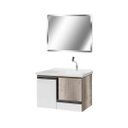 Ver imagem 1 de Conjunto Gabinete Banheiro 80cm Espelheira e Cuba Suspenso:barrique/branco