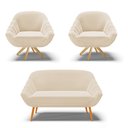 Ver imagem 1 de Kit 01 Namoradeira 02 Lugares e 02 Poltronas Giratória Giovana Suede Bege Base Madeira MM30 - D’Rossi