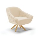 Ver imagem 4 de Kit 01 Namoradeira 02 Lugares e 02 Poltronas Giratória Giovana Suede Bege Base Madeira MM30 - D’Rossi