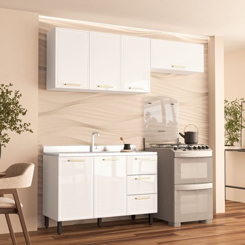Armário de Cozinha Modulada Completa 3 Peças 200cm sem Tampo 100% Mdf Amara Politorno Móveis