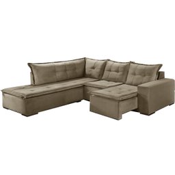 Sofá de Canto 5 Lugares Retrátil Denver Tecido Suede 197cm x 226cm Cor Bege - 1
