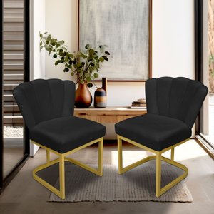 Kit 02 Cadeira Escritório/recepção Flor - Base Ferro Dourado - Preto