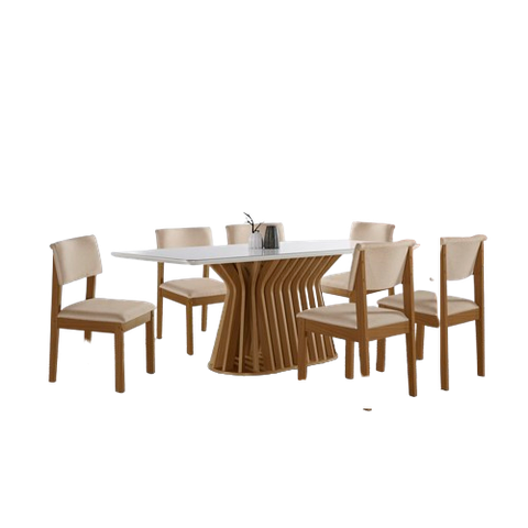 Sala de Jantar Mesa Ilhéus 1,80m e 6 Cadeiras Jade Bege