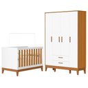 Ver imagem 1 de Jogo de Quarto Infantil Flip Guarda Roupa 4 Portas e Berço Americano Branco Fosco/savana - Reller M