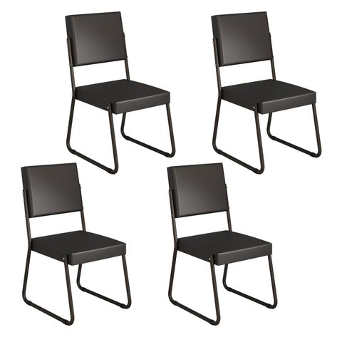 Kit 4 Cadeiras para Sala de Jantar Napoli Preto/Fosco