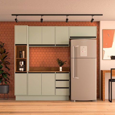 Cozinha Compacta 4 Peças 250048 com Tampo Koya Verde Oliva Politorno Móveis