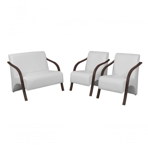Conjunto Poltronas Vênus Pés Madeira Courino Branco