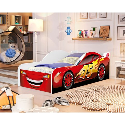 Mini Cama Carro Infantil com Proteção Lateral de Mdf Adesivada Design Moderno do Mcqueen Vermelho
