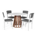 Ver imagem 1 de Mesa de Jantar Redonda Gabi Bran/nor com 4 Cadeiras Estofadas Ella Branco/cinza Escuro