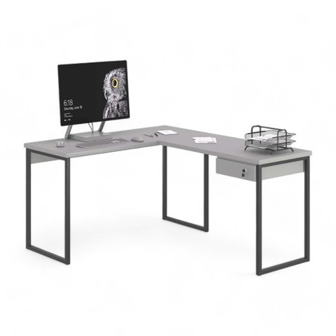 Mesa Home Office Escrivaninha L Industriale Cinza com Gaveteiro