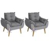 Kit 02 Poltrona/cadeira Decorativa Glamour com Pés Quadrado Cinza - 1