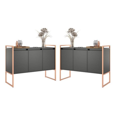 Buffet Amora 3 Portas 2 Unidades Industrial Preto
