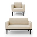 Ver imagem 2 de Conjunto Poltrona e Namoradeira Decorativa Isabella Pés Fixo em Madeira Preto Suede Bege G19 - Gran