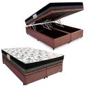 Ver imagem 1 de Cama Box Baú Casal Sintético Bipartido + Colchão Ortobom Iso Dupla Face 60x138x188 Cor:marrom