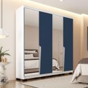 Ver imagem 1 de Roupeiro Solteiro Porto 4 Portas com Espelho 161x214cm Branco/Azul 240847