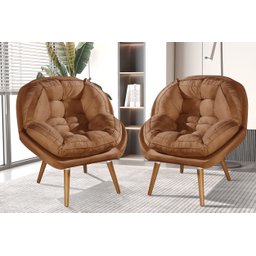 Conjunto 2 Poltronas Sênior Suede Premium Pés de Madeira:terracota - 1