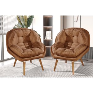 Conjunto 2 Poltronas Sênior Suede Premium Pés de Madeira:terracota