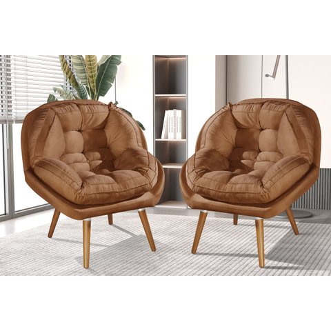 Conjunto 2 Poltronas Sênior Suede Premium Pés de Madeira:terracota