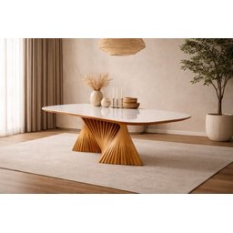 Mesa de Jantar Madeira Maciça com Base Torcida 1,60x0,90m - Opala - Harmonia Salas - 1 Mesa de Jantar Madeira Maciça com Base Torcida 1,60x0,90m - Opala - Harmonia Salas - 1
